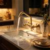 Normodic Rubinetto da parete in ottone dorato, miscelatore per cucina e bagno, antico, con maniglie a croce, beccuccio girevole a 360°, per balcone, bagno