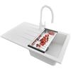 PRIMAGRAN Lavandino da Cucina al Mobile 45cm + Rubinetto, 78x50cm | Set: Rubinetto BW6020 + Kit di scarico + Lavello in Granito a 1 Vasca - Milano, Bianco