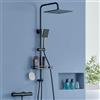 Auralum Colonna Doccia con Miscelatore Termostatico e Mensola Doccia, Colonna Doccia Acciaio Inox Altezza Regolabile 72-110cm, Saliscendi Doccia con Soffione Doccia Quadrato 25cm, Nero