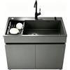 TAITUTE Lavandino da Esterno con Mobiletto in Alluminio 68cm- Lavello Autoportante in Acciaio Inox Nero, Mobile Lavatoio con Rubinetto Acqua Calda e Fredda per Garage, Terrazzo e Campeggio