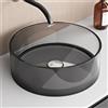 doporro Lavabo Bagno Piccolo da Appoggio Rotondo Ø40 cm, Lavamani da Tavolo | Lavandino per Bagno in Resina Trasparente, Colore Grigio, Formato Compatto, Uso in Bagno e WC Ospiti, Montaggio su Piano