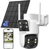 NUASI 4G LTE Telecamera Solare Esterno, 2K+2K Doppia Lente | PTZ Telecamera di Sorveglianza senza Wi-Fi con Scheda SIM, Rilevamento Intelligente, Visione Notturna a Colori, IP66