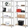 Brigros - Scaffale Metallo Garage 180x90x40cm Ad Alta Portata 875kg, 5 Ripiani Mdf, Scaffale Salvaspazio Ideale Per Garage, Officina, Cantina, Magazzino, Design Modulare (Doppio, Bianco)