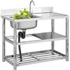 Zertylre Lavello autoportante in acciaio inox 1 bacino (a sinistra), 80 x 50 x 80 cm, lavello commerciale con tubo dell'acqua calda e fredda, rubinetto e scarico, per esterni, interni, cucina, sala da
