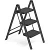 SONGMICS Scaletta Pieghevole, Sgabello in Acciaio Pieghevole, Scala a 3 Gradini, Portata fino a 150 kg, Facile da Riporre, per Casa e Ufficio, Nero, 73,5 x 43,4 x 85,5 cm GSL103BZ01