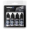 Vallejo True Metallic Metal - Set Obsidian Black - Pittura Acrilica Metallizzata per Miniature - 4 Flaconi da 18 ml (Light, Base, Shade, Airbrush)