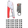 Hsthe Sea Set di pinze a compressione Strumento di crimpatura Set di connettori F Strumento spelafili Spelacavi per SAT cavo coassiale RG59/RG6 con 20 pezzi Connettore F a compressione