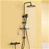 Auralum Colonna Doccia con Miscelatore Termostatico e Mensola Doccia, Colonna Doccia Acciaio Inox Altezza Regolabile 72-110cm, Saliscendi Doccia con Soffione Doccia Rotonda 25cm, Doccia Completa Nero