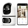 ONNO Telecamera Sicurezza Doppio Obiettivo 3MP Interno, PTZ WiFi Doppia Vista, Audio Bidirezionale, Visione Notturna Colori+IR, 355° Panoramica, Rilevamento Movimento, SD/Cloud, Type-C