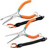 Generic 2 pinze a becco lungo ad ago con punte curve e dritte, cordino anti-perdita, azione a molla, acciaio al carbonio, arancione
