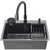 Shalmidor Lavello da cucina nero, 60 x 45 x 20 cm, in acciaio inox, 1 vasca, con cestello di scarico + dispenser di sapone + foro estraibile