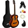 TIGER ACG2-SB Chitarra acustica full size 4/4 con corde in acciaio per principianti - La confezione include custodia, tracolla, piastra antigraffio e corde di ricambio - Sunburst (marrone)