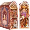 Tonecheer Book Nook Kit fai da te per adulti, puzzle 3D in legno, fermalibri in miniatura, decorazione per libreria, con copertura antipolvere e luci a LED, idea regalo (Rosa Incantata)