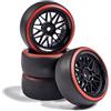 Carson Modellsport Road 500900157 - Set di 4 ruote per deriva in scala 1:10, con raggi a Y, colore nero, rosso, 4 pezzi