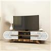 Dmora - Mobile porta TV Alud, Credenza da soggiorno, Armadio basso per TV, Base parete attrezzata, 145x37h37 cm, Noce e Bianco