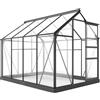 Outsunny Serra da Giardino in Policarbonato 4.79㎡ 190x252x201cm Grigio | Telaio in Lega di Alluminio, Serra per Orto con Grondaie, Finestra a Tetto per Ventilazione, Porta Scorrevole, per Piante