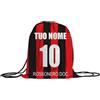 MOCHEIA SHOP Sacca a zaino per Palestra, Calcio, realizzata in Ottimo Poliestere, misura 30x40 cm, idea regalo tifoso Milanista, Personalizzabile con nome e numero