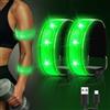 TaimeiMao 2 Pezzi Bande Catarifrangenti, LED Braccialetto Ricaricabile USB, Fascia di Sicurezza ad Alta visibilità, per Ciclismo, Jogging, Escursionismo, Running - Verde