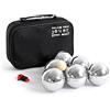 Toboli Set di 6 Bocce in Metallo con boccino in Legno e misuratore Distanza, Sfere da 7,3 cm