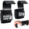 BEAR GRIP Ganci per sollevamento pesi con impugnatura a forma di orsetto, impugnature rivestite in gomma antiscivolo