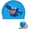 GEHBMI Cuffia Piscina Bambini 4-10 Anni, Cuffia Nuoto Ragazzi e Ragazze con Motivo Squalo Azzurro, Cappellino Elastico per Nuoto, Protezione Capelli e Comfort