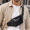 Generic Marsupio a tracolla in pelle, nero, moderno | Marsupio in pelle con cerniera multipla con cinturino regolabile per uomini e donne in viaggio, escursionismo