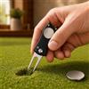 Generic Strumento per la riparazione di divot da golf, interamente in metallo, pieghevole, con pulsante pop-up e pennarello magnetico per palline, accessorio compatto