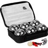 FunTomia Boccia - Set di palline con 6 sfere in metallo da 73 mm, 720 g, 1 sfera di legno, 1 distanziatore con custodia di lusso, petanque per giochi all'aperto, giardino e spiaggia