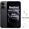 XIAOMI Smartphone Xiaomi REDMI Note 17 Pro 5G, batteria 8340 mAh, 8GB di RAM, 512GB di memoria interna, colore nero (incluso caricabatterie da 67W e cuffie Bluetooth)