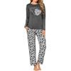 Uniexcosm Pigiama Donna Cotone Maniche Lunghe | Pigiama donna in 95% cotone e 5% elastan, con maglia a maniche lunghe e pantaloni lunghi, ideale per casa e notte