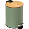 5 five simply smart Five - Pattumiera da bagno in metallo, colore verde cachi e coperchio in bambù, 3 litri