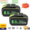 powtree Batteria al litio Worx 20V 8000mAh WA3551/WA3553 per utensili elettrici Worx WA3553 WX390 WX176 WX178 WX386 WX678 18650