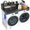 SucceBuy VEVOR 2 Cassetti per Lavatrice e Asciugatrice con Ripiano a 2 Livelli, 137 x 70 cm in Legno con Cuscinetti Antiscivolo, Piano di Appoggio per Lavanderia Resistente all'Acqua per Organizzazione, Nero