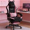 GTPLAYER Simpatica sedia da gaming con tessuto in velluto Sedia da ufficio ergonomica Sedia da gamer con orecchie di gatto 150 kg Rosa