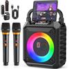 FanFun Macchina per Karaoke FanFun con 2 Microfoni, Altoparlante Karaoke Bluetooth con Luce LED, Set Sistema Karaoke Domestico, T17-T