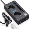 NONE Inverter per Auto 300W da 12V a 220V Standard Europeo Multifunzione con Display Digitale, 2 Prese AC, 2 Porte USB, 2 Porte Type-C PD
