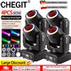 CHEGIT 4PCS Pack 80W Mini Moving Head Light RGB LED Pattern Stage Light 8 Patterns Projection Self propelled Voice Activated DMX512 Control DJ Bar Club Wedding Disco Party Concert Pub Event Show