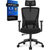 Durrafy Sedia da Ufficio Ergonomica in Rete con Poggiatesta Regolabile e Supporto Lombare 90° ° -130 ° Sedia Girevole Reclinabile con Schienale Alto, Capacità 150kg