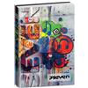 Seven Diario Datato Scuola 12 Mesi, 13,6 x 18,3 cm, 352 Pagine, Copertina Grigia Graffiti, Imbottita su base Olografica, Segnalibro, Stickers, Giochi e Illustrazioni, per Ragazzi e Bambini