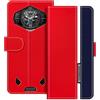 UOGNADGD Custodia in pelle a righe per Doogee S200 Ultra - Rosso | 6.72 Custodia portafoglio flip con blocchi di colore, chiusura magnetica, supporto e portacarte