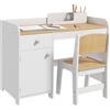 ZONEKIZ Scrivania per bambini con sedia, cassetto e vano, 80x39x59 cm, bianco | Aosom Italy