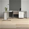 Dmora - Scrivania Myriam, Scrittoio Multiuso, Tavolo per Ufficio Porta PC, Piano di Lavoro, 230x200 h75 cm, Bianco e Grigio