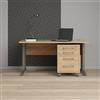 Dmora - Scrivania Orphee, Scrittoio Multiuso, Tavolo per Ufficio Porta PC, Piano di Lavoro, 150x80 h75 cm, Grigio e Quercia