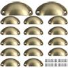 Yibaijia Maniglie a conchiglia vintage, in bronzo, per armadietti, cassetti con viti, maniglie per mobili, maniglie per mobili da cucina, pomelli per cassetti, 16 pezzi, giallo retrò