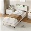 HYTKKBD Letto Singolo 90x200, Letto Singolo Imbottito, Piattaforma Struttura Letto | Testiera con LED RGB e Porte USB, Struttura in Tessuto Lino Beige, Rete a Doghe in Legno e Metallo, Senza Materasso