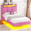 Brinlawb Letto Singolo 90x200cm Fluttuante, Testiera Imbottita, LED e Ricarica, Rosa | 2 prese AC, 1 USB-A e 1 USB-C; doghe in legno massello; 60.000 colori LED regolabili via APP; testiera con vano portaoggetti.