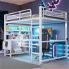 LPdorbe Letto a soppalco da gioco, 140 x 200 cm, con scrivania, tablet tastiera, alloggiamenti, LED 7 colori e stazione di ricarica USB, ideale per adolescenti e adulti, bianco