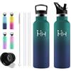 Grsta Borraccia Termica 750 ml, Acciaio Inox, Senza BPA, Isolato Sottovuoto | Bottiglia Termica Senza Perdite, Acciaio Inox, Caldo 12 Ore Freddo 24 Ore per Campeggio Include 6 Cannucce + 1 Spazzola