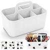 Ytwehela Organizer con manico, 24,8 x 15,4 x 17 cm, in plastica, con 3 adesivi per gatti e 5 scomparti per arte, trucco, cancelleria e cucina diversa (bianco)