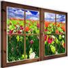 Feeby Quadro Stampa Moderno 3D Finestra Foto su Tela Fiori Natura multicolore 90x60 cm